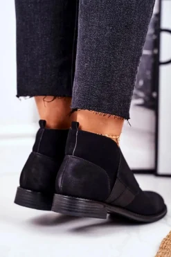 Czarne Botki|Botki Zimowe Damskie><noscript><img width=