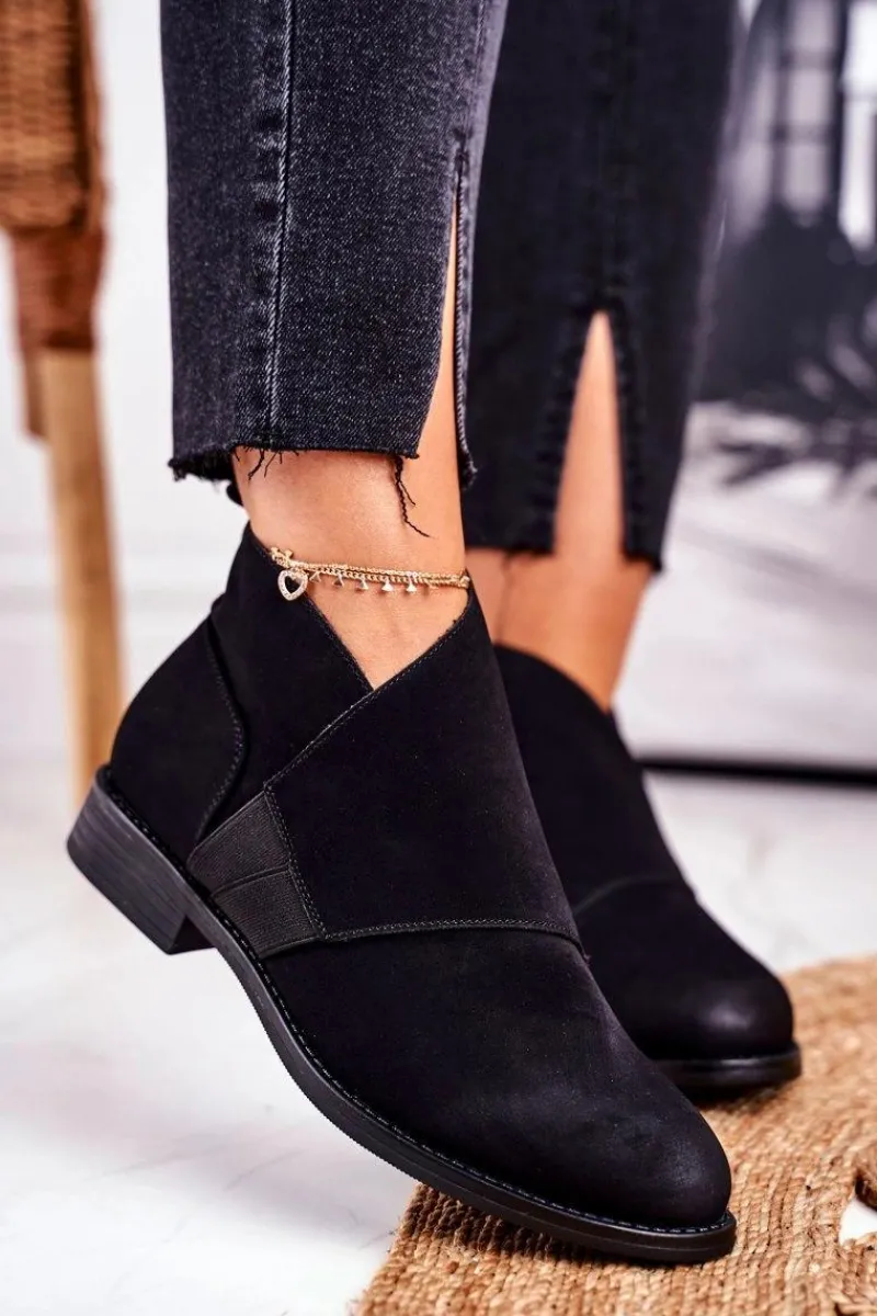 Czarne Botki|Botki Zimowe Damskie>Damskie buty S.Barski Botki Damskie Ciepłe Sztyblety Płaski Obcas Czarne Sirro