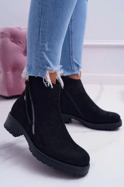 Online Boto Botki Damskie Ciepłe Zamszowe Dwa Suwaki Czarne Ohoo