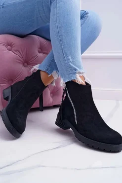 Online Boto Botki Damskie Ciepłe Zamszowe Dwa Suwaki Czarne Ohoo