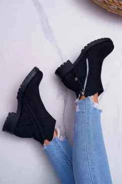 Online Boto Botki Damskie Ciepłe Zamszowe Dwa Suwaki Czarne Ohoo