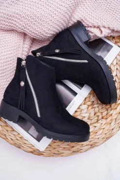 Online Boto Botki Damskie Ciepłe Zamszowe Dwa Suwaki Czarne Ohoo