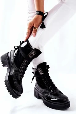 Botki Sznurowane|Czarne Botki>Boto Botki Damskie Czarne Katanie