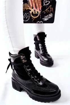 Botki Sznurowane|Czarne Botki>Boto Botki Damskie Czarne Katanie