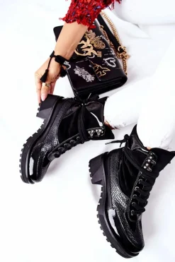 Botki Sznurowane|Czarne Botki><noscript><img width=