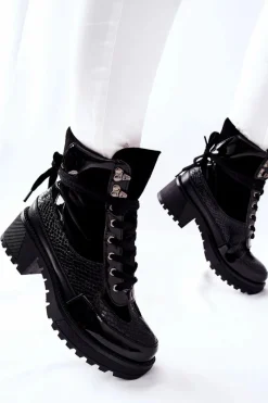 Botki Sznurowane|Czarne Botki><noscript><img width=