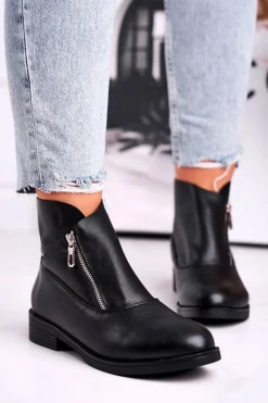 Czarne Botki|Botki Płaskie>Boto Botki damskie czarne Magnat