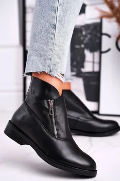 Czarne Botki|Botki Płaskie>Boto Botki damskie czarne Magnat