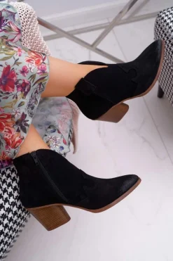 Botki Wiosenne|Botki Na Słupku>Boto Botki Damskie Czarne Skórzane na Obcasie Chavai