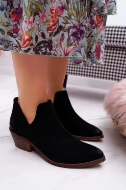 New Boto Botki Damskie Czarne Wiosenne Skórzane Anabella