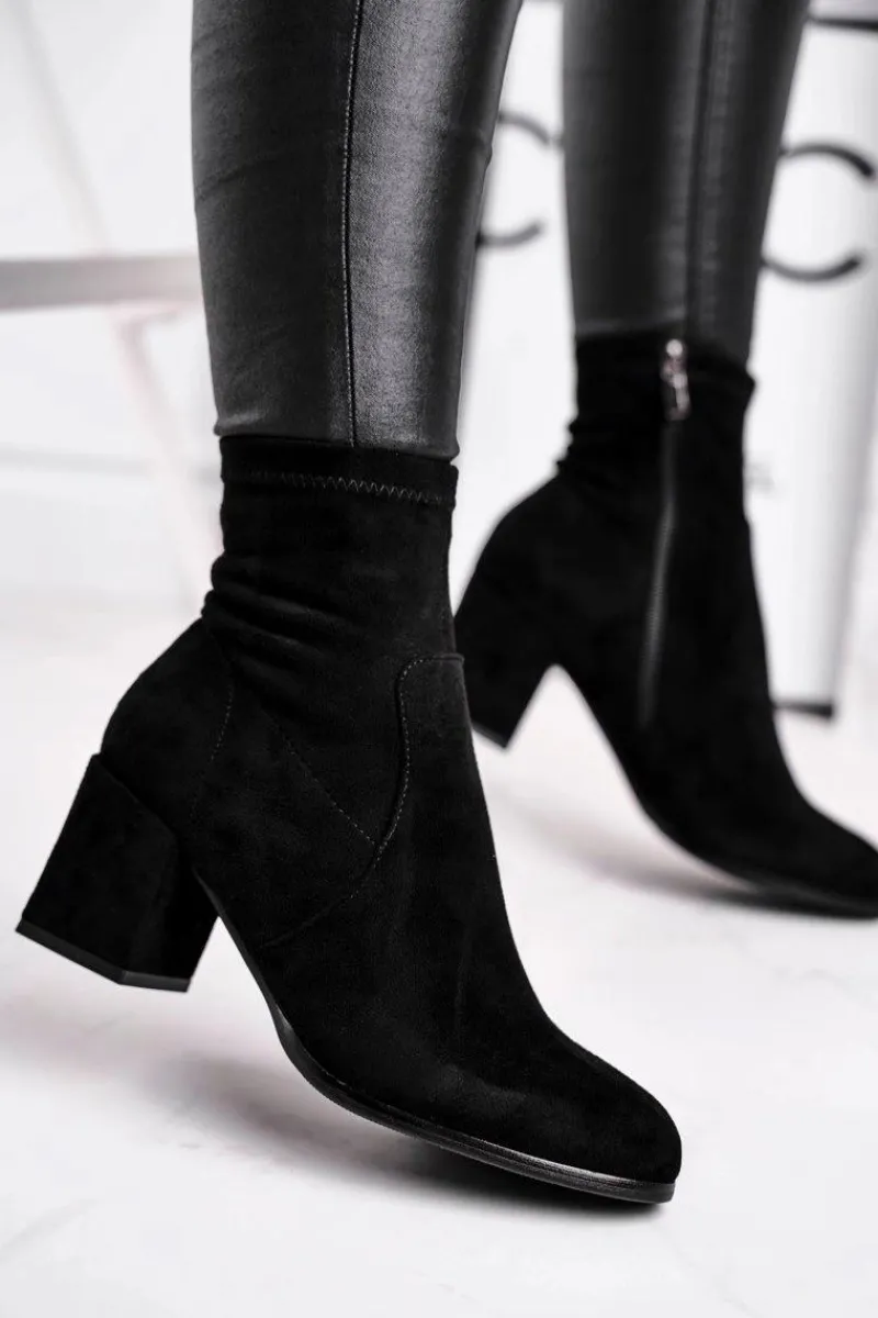 Sale Botki Damskie Czarne Zamszowe Merducio Damskie Botki Na Słupku|Czarne Botki