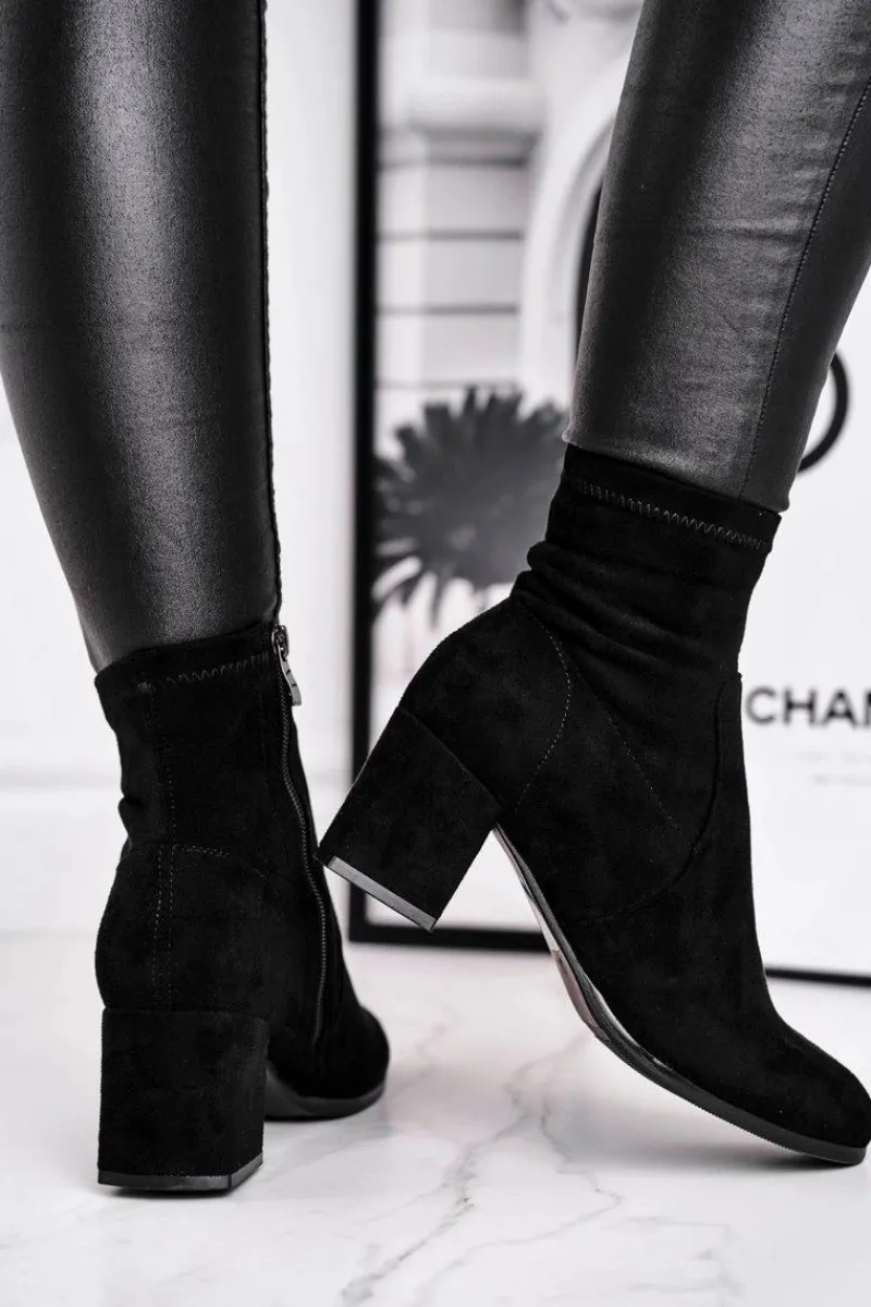 Sale Botki Damskie Czarne Zamszowe Merducio Damskie Botki Na Słupku|Czarne Botki