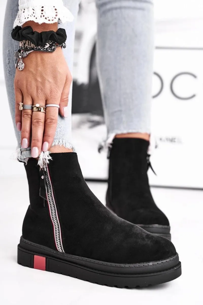 New Boto Botki Damskie Dwa Suwaki Czarne Come Back