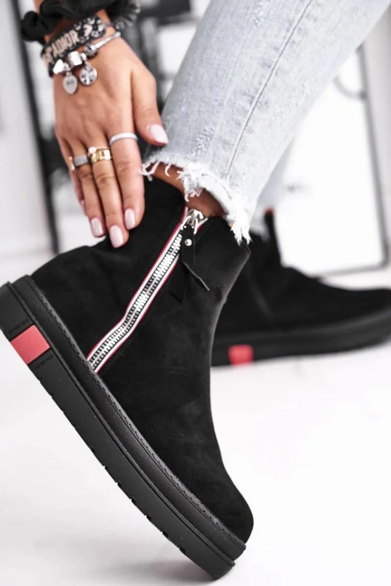 New Boto Botki Damskie Dwa Suwaki Czarne Come Back