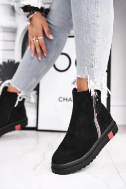 New Boto Botki Damskie Dwa Suwaki Czarne Come Back