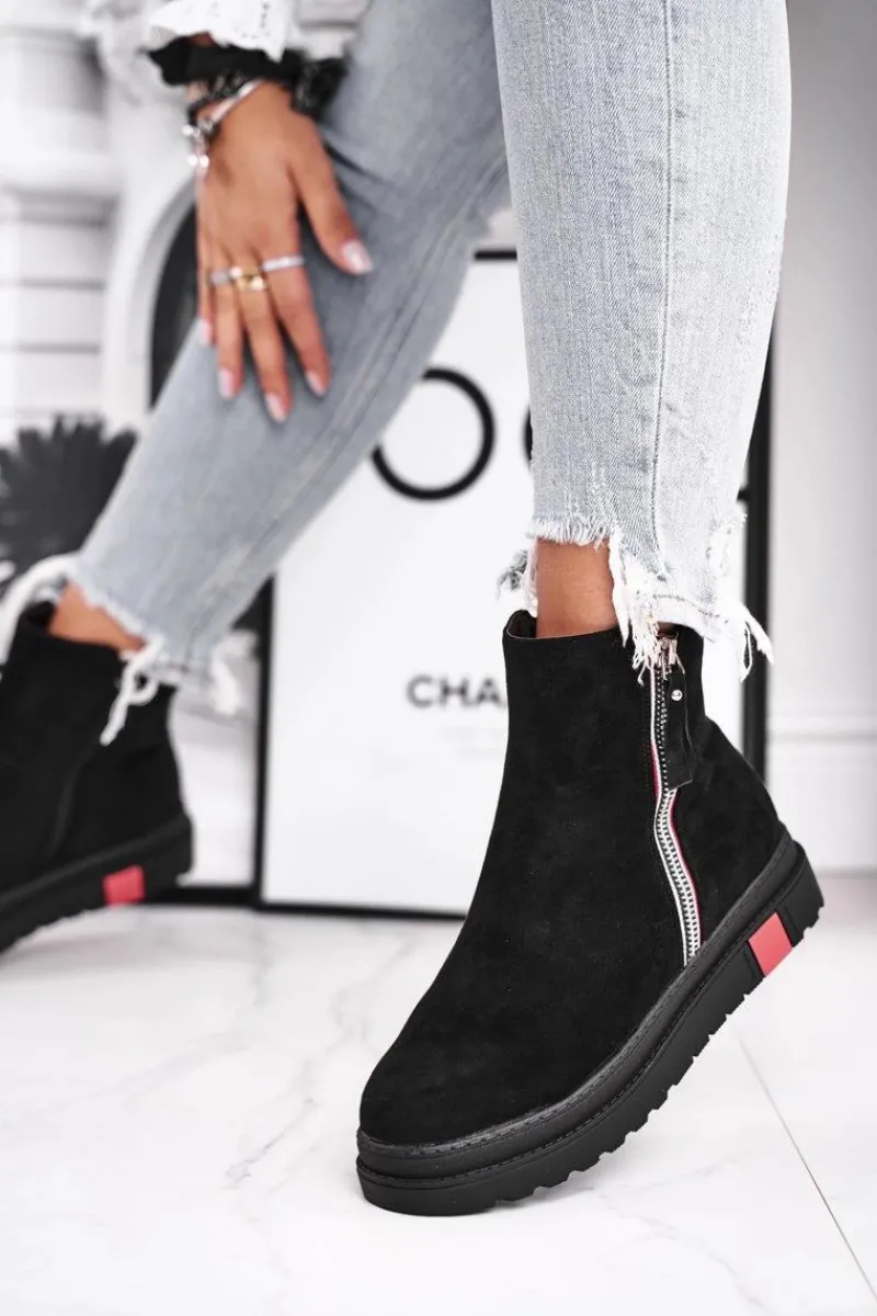 New Boto Botki Damskie Dwa Suwaki Czarne Come Back