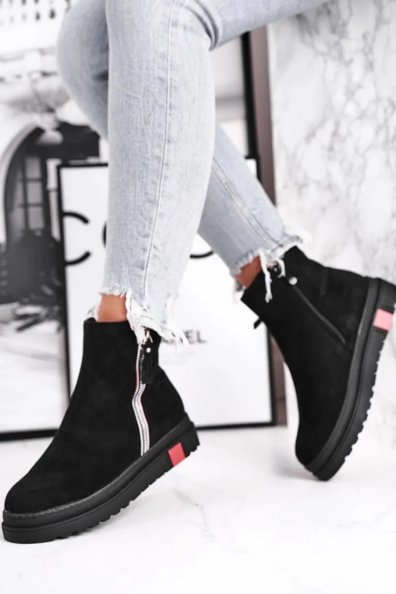 New Boto Botki Damskie Dwa Suwaki Czarne Come Back