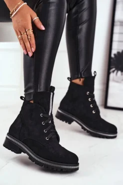 Boto Botki Damskie Eko Zamsz Czarne Hundret Percent