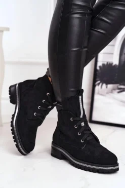 Boto Botki Damskie Eko Zamsz Czarne Hundret Percent