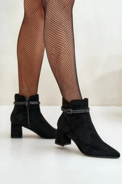 Brązowe I Beżowe Botki|Botki Na Obcasie>Boto Botki Damskie Eko Zamszowe Na Słupku Z Noskami W Szpic Czarne Terivannes