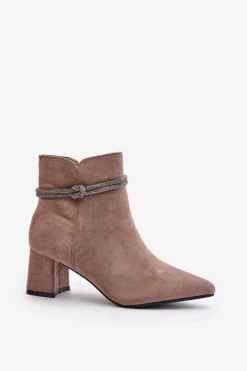 Best Botki Damskie Eko Zamszowe Na Słupku Z Noskami W Szpic Brązowe Terivannes Damskie Brązowe I Beżowe Botki|Botki Na Obcasie