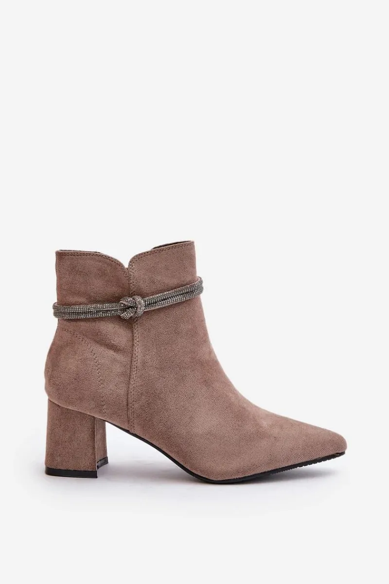 Best Botki Damskie Eko Zamszowe Na Słupku Z Noskami W Szpic Brązowe Terivannes Damskie Brązowe I Beżowe Botki|Botki Na Obcasie