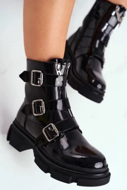 Czarne Botki|Botki Zimowe Damskie><noscript><img width=