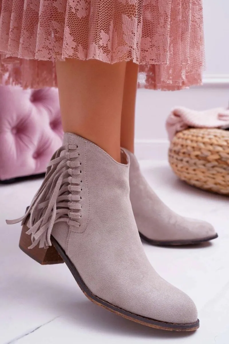 Botki Wiosenne|Botki Zimowe Damskie>Boto Botki Damskie Kowbojki Beżowe Agnes