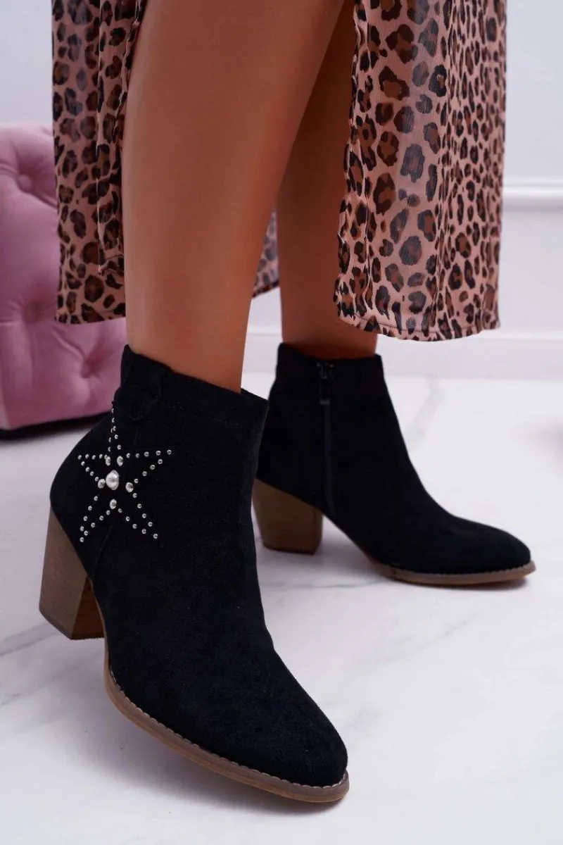 Botki Na Słupku|Botki Na Obcasie>Boto Botki Damskie Kowbojki Czarne Cowber