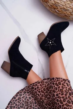 Botki Na Słupku|Botki Na Obcasie>Boto Botki Damskie Kowbojki Czarne Cowber