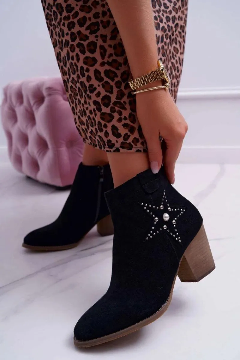 Botki Na Słupku|Botki Na Obcasie>Boto Botki Damskie Kowbojki Czarne Cowber