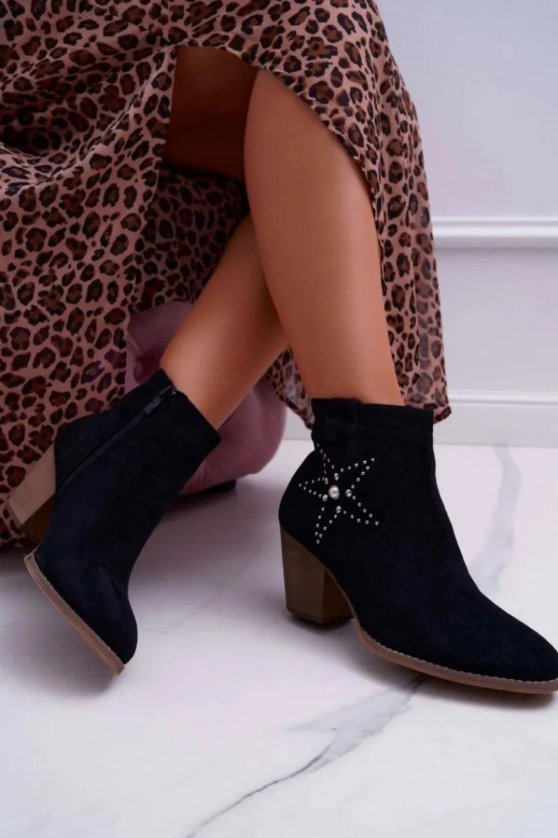 Botki Na Słupku|Botki Na Obcasie>Boto Botki Damskie Kowbojki Czarne Cowber