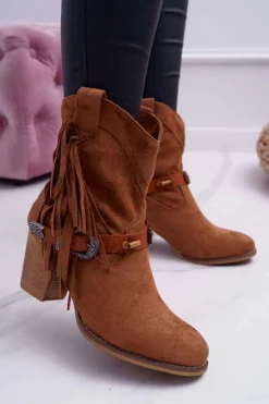 Botki Na Słupku|Brązowe I Beżowe Botki>Boto Botki Damskie Kowbojki z Klamrą Brązowe Marciapo