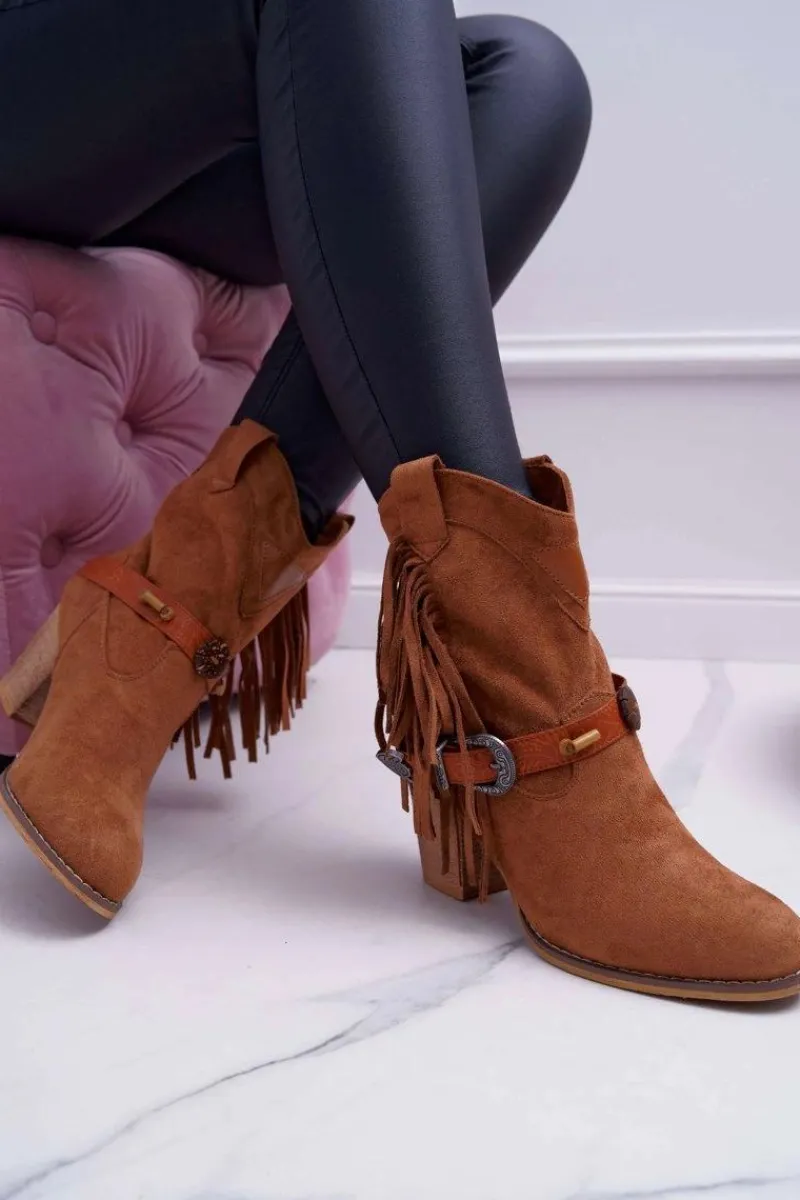 Botki Na Słupku|Brązowe I Beżowe Botki>Boto Botki Damskie Kowbojki z Klamrą Brązowe Marciapo