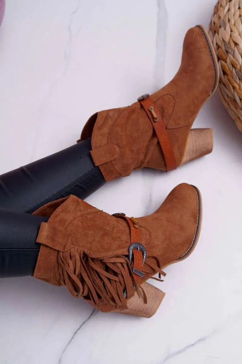 Botki Na Słupku|Brązowe I Beżowe Botki>Boto Botki Damskie Kowbojki z Klamrą Brązowe Marciapo