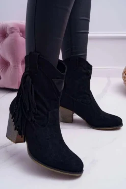 Clearance Botki Damskie Kowbojki z Klamrą Czarne Marciapo Damskie Botki Na Słupku|Brązowe I Beżowe Botki