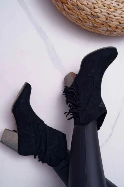 Clearance Botki Damskie Kowbojki z Klamrą Czarne Marciapo Damskie Botki Na Słupku|Brązowe I Beżowe Botki