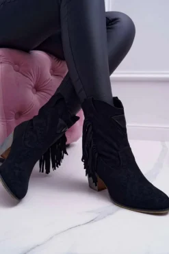 Clearance Botki Damskie Kowbojki z Klamrą Czarne Marciapo Damskie Botki Na Słupku|Brązowe I Beżowe Botki