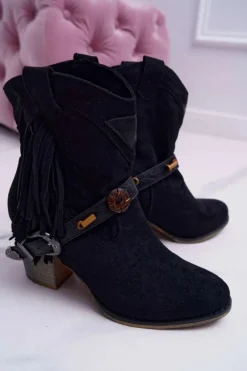 Clearance Botki Damskie Kowbojki z Klamrą Czarne Marciapo Damskie Botki Na Słupku|Brązowe I Beżowe Botki