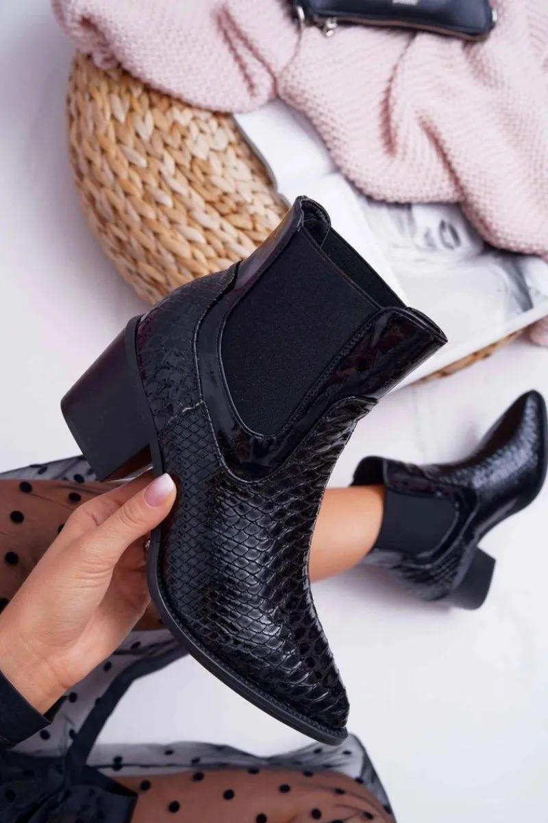 Outlet Botki Damskie Lakierowane Wsuwane Czarne Dorine Damskie Botki Na Słupku|Botki Zimowe Damskie