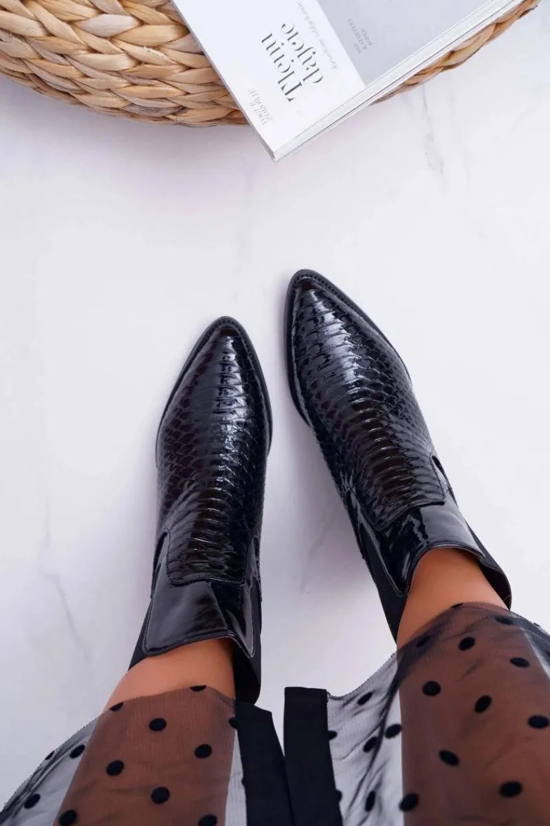 Outlet Botki Damskie Lakierowane Wsuwane Czarne Dorine Damskie Botki Na Słupku|Botki Zimowe Damskie