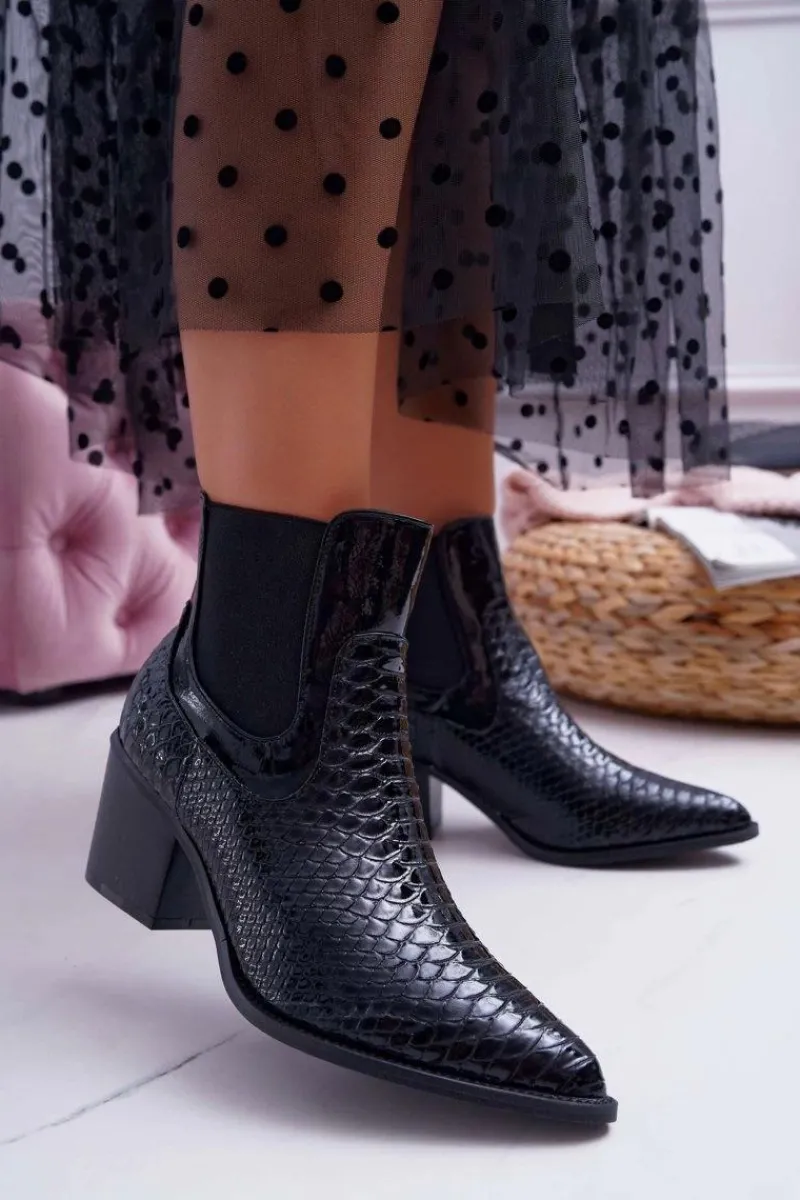 Outlet Botki Damskie Lakierowane Wsuwane Czarne Dorine Damskie Botki Na Słupku|Botki Zimowe Damskie