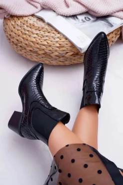 Outlet Botki Damskie Lakierowane Wsuwane Czarne Dorine Damskie Botki Na Słupku|Botki Zimowe Damskie