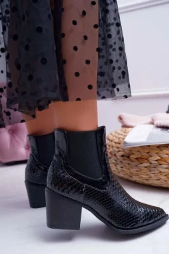 Outlet Botki Damskie Lakierowane Wsuwane Czarne Dorine Damskie Botki Na Słupku|Botki Zimowe Damskie