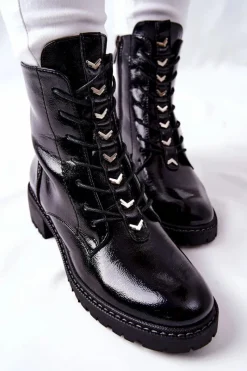 Buty damskie Vinceza Botki Damskie Lakierowane Czarne Myroe