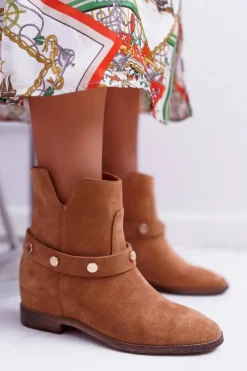 Botki Wiosenne|Botki Na Koturnie>Laura Messi Botki Damskie 1890 Skóra Zamsz Camel Darmah