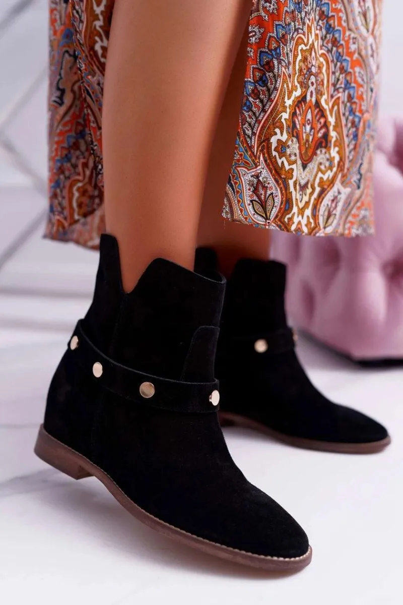 Discount Laura Messi Botki Damskie 1890 Skóra Zamsz Czarne Darmah