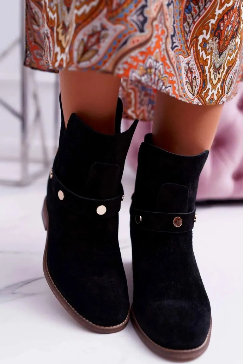 Discount Laura Messi Botki Damskie 1890 Skóra Zamsz Czarne Darmah