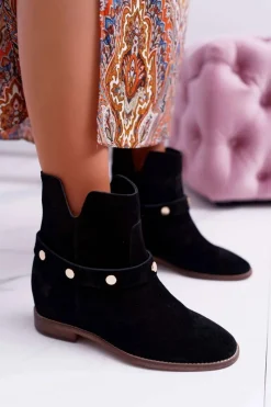 Discount Laura Messi Botki Damskie 1890 Skóra Zamsz Czarne Darmah