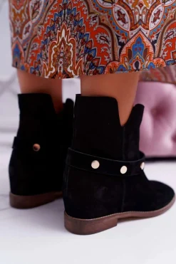 Discount Laura Messi Botki Damskie 1890 Skóra Zamsz Czarne Darmah